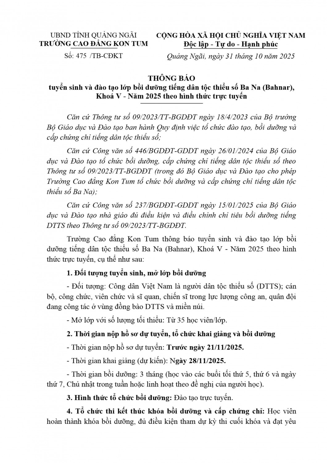 Thong bao tuyen sinh va dao tao tieng DTTS Ba Na khoa 5 h├¼nh ß║únh 0